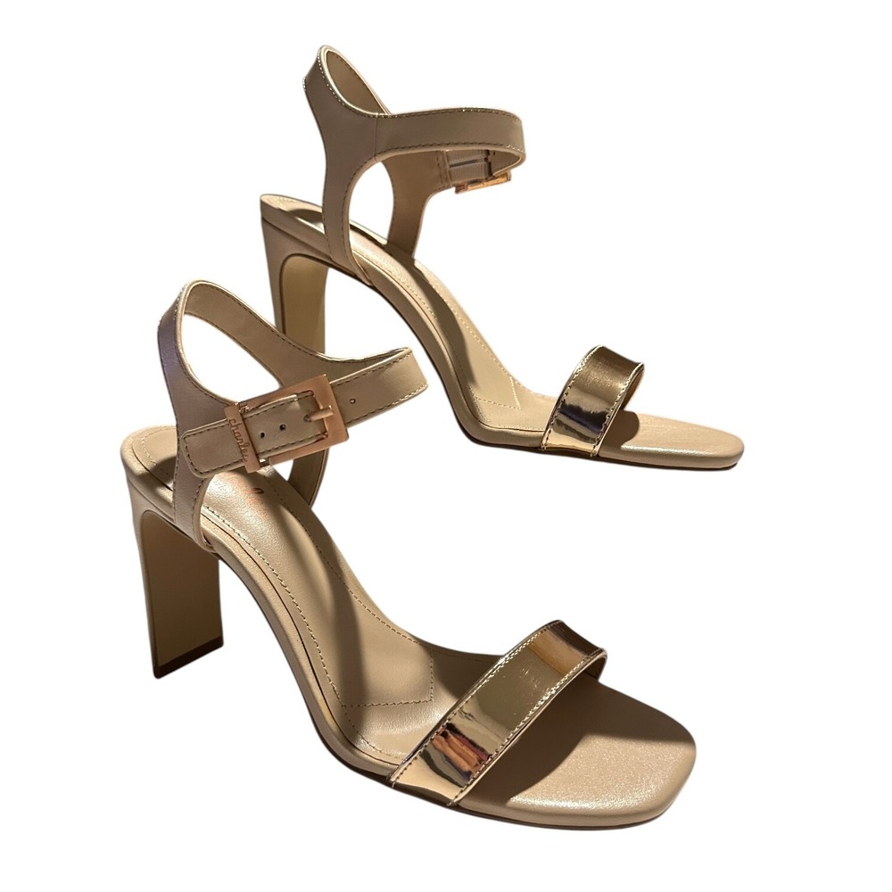 Charles By Charles David Gold & Nude Ankle Strap Buckle Heels Size 6 1/2 M
